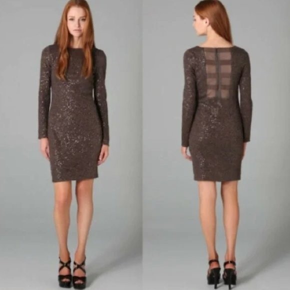 Alice + Olivia Dresses & Skirts - Alice + Olivia Nala Sequined Dress in Chocolate Small